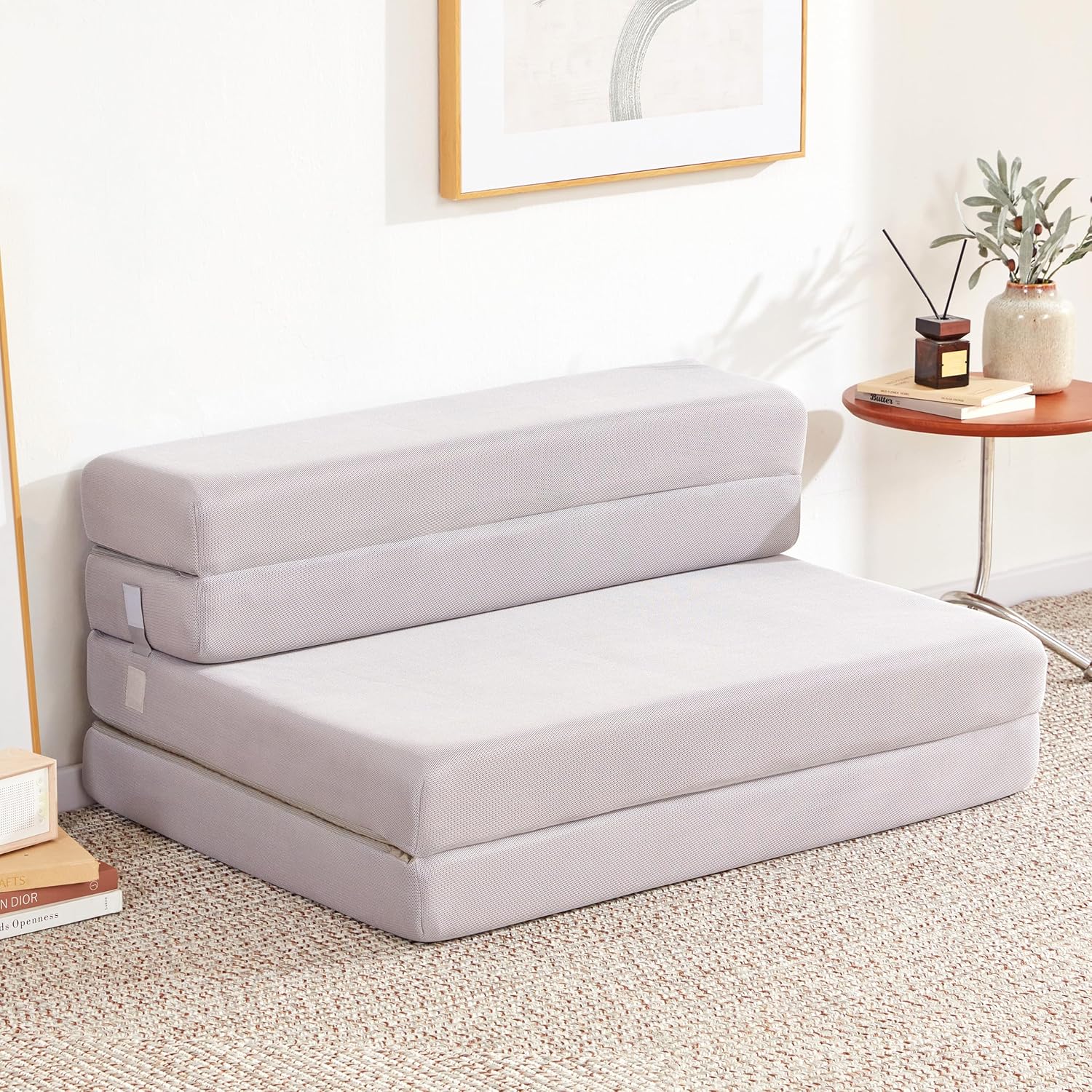 Folding Sofa Bed Foldable Futon Couch Bed 4Inch Sleeper Floor Sofa for Adults, Camper, Guest, with Headrest, Breathable & Washable Cover (Single)