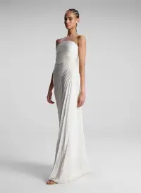 Bianca Strapless Pleated Maxi Dress(Whisper White,00)