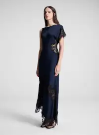 Alessia Satin and Lace Maxi Dress(Dark Sapphire/Black,00)