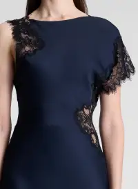 Alessia Satin and Lace Maxi Dress(Dark Sapphire/Black,00)