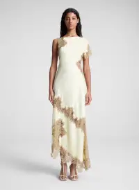 Alessia Satin and Lace Maxi Dress(Light Canary/Beige,00)