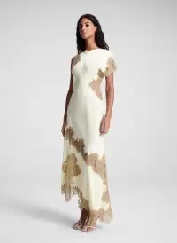 Alessia Satin and Lace Maxi Dress(Light Canary/Beige,00)