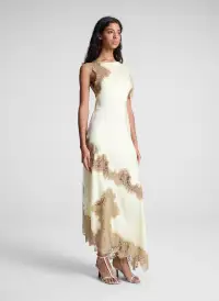 Alessia Satin and Lace Maxi Dress(Light Canary/Beige,00)
