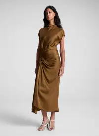 Alma Satin Midi Dress(Aged Bronze,00)