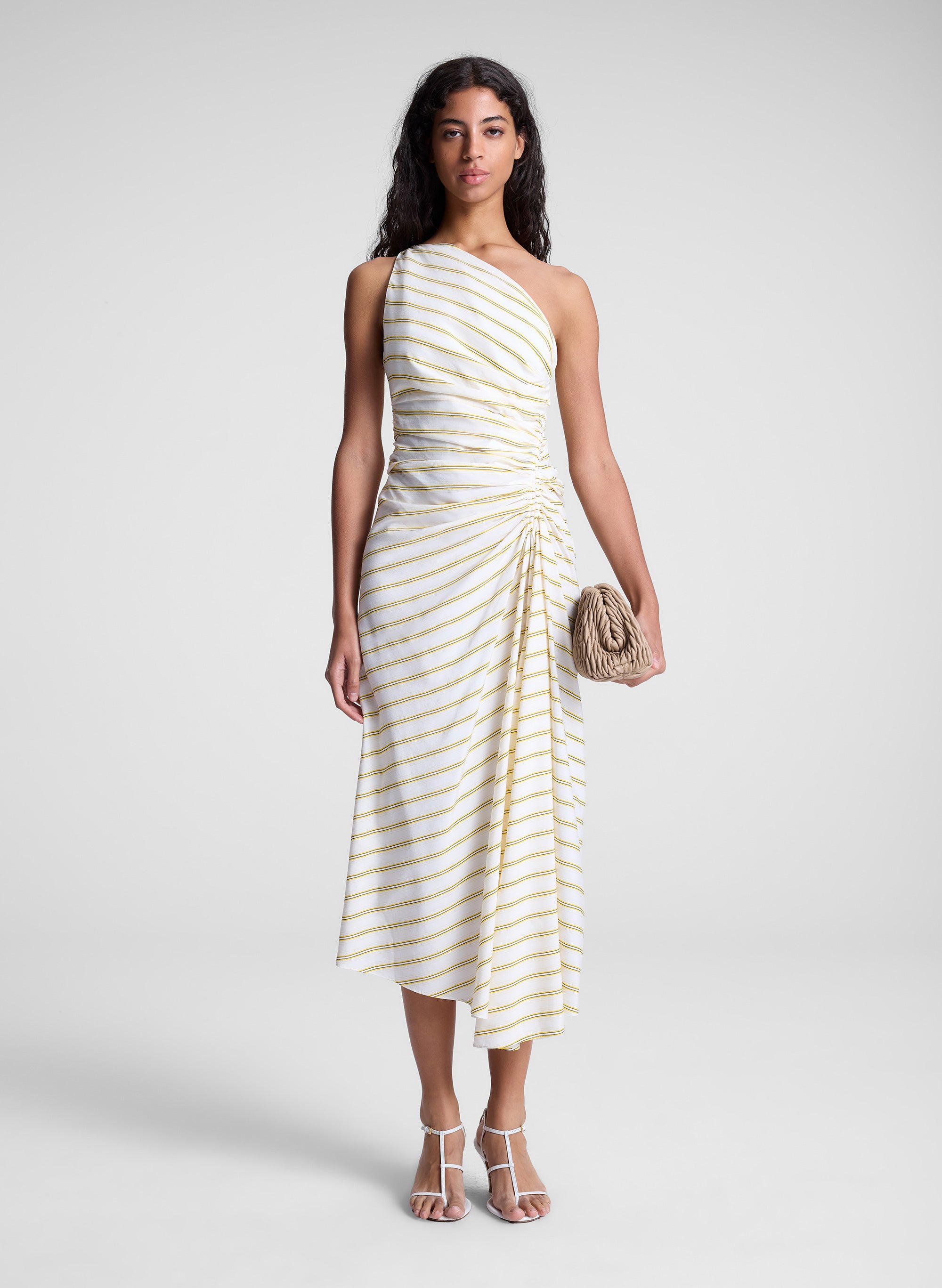 Carolyn One Shoulder Striped Midi Dress