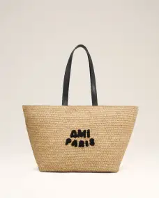 Beige Leather Rafia Ami Paris Tote Bag