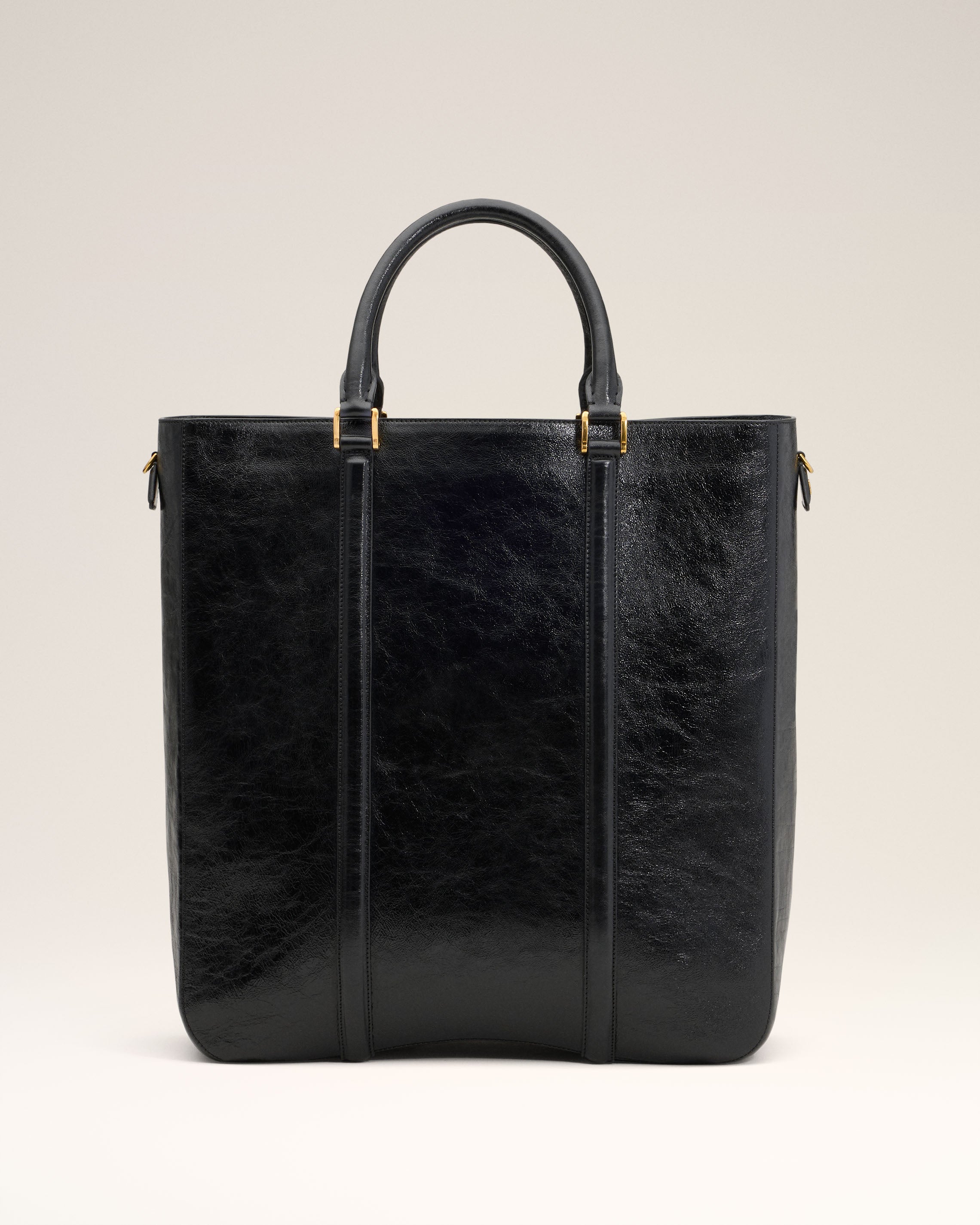 Black Leather North South Tote Bag