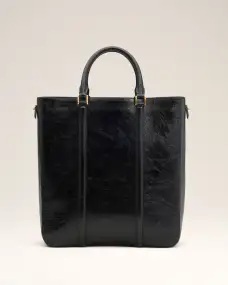 Black Leather North South Tote Bag