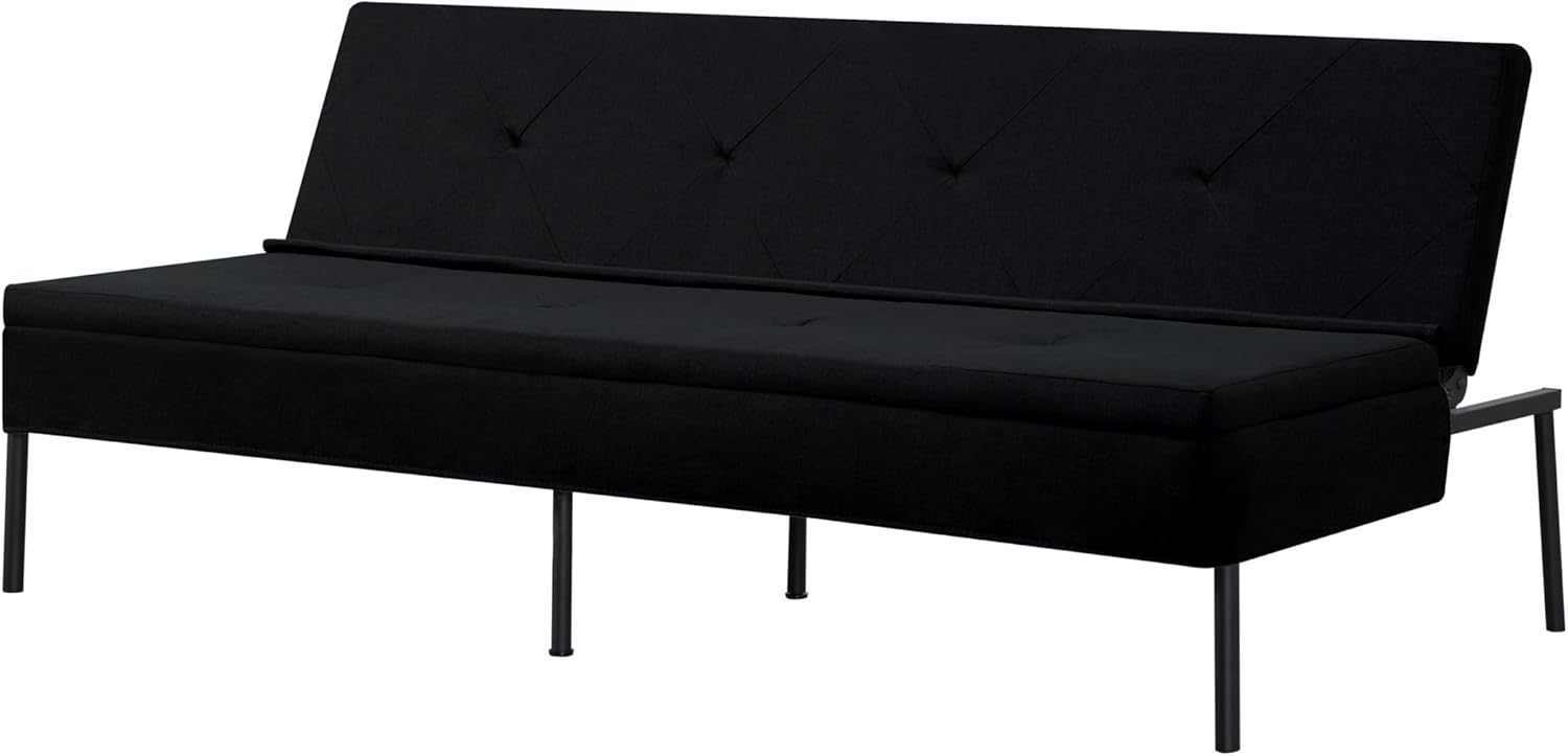 63" Futon Sofa Bed, Convertible Sleeper Sofa with Adjustable Backrest - Modern Living Room, Small Space, Dorm Furniture - Black/Dark Gray