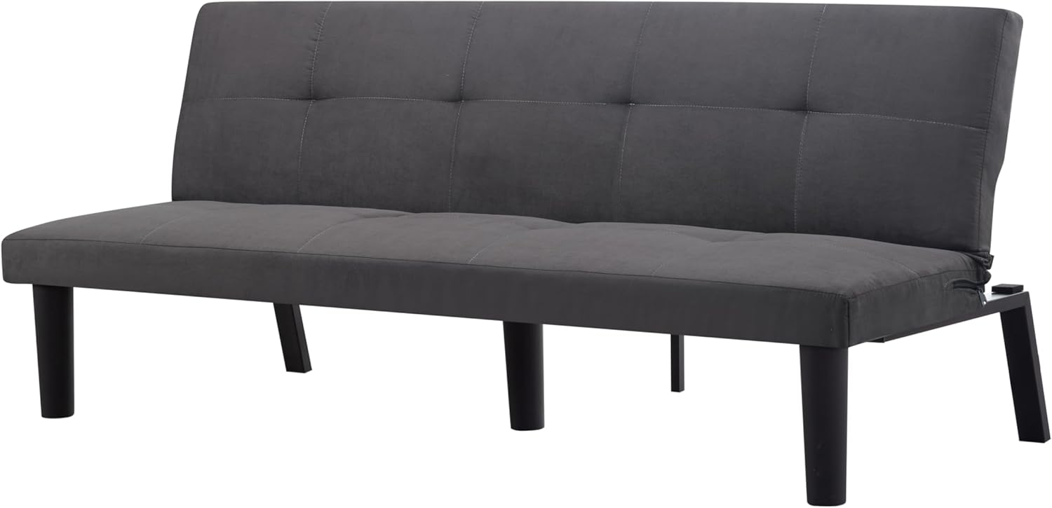 68.9” Futon Sofa Bed, Convertible Sleeper Sofa with Adjustable Backrest, Faux Suede Upholstery, Twin Size for Small Spaces - Black, Dark Grey