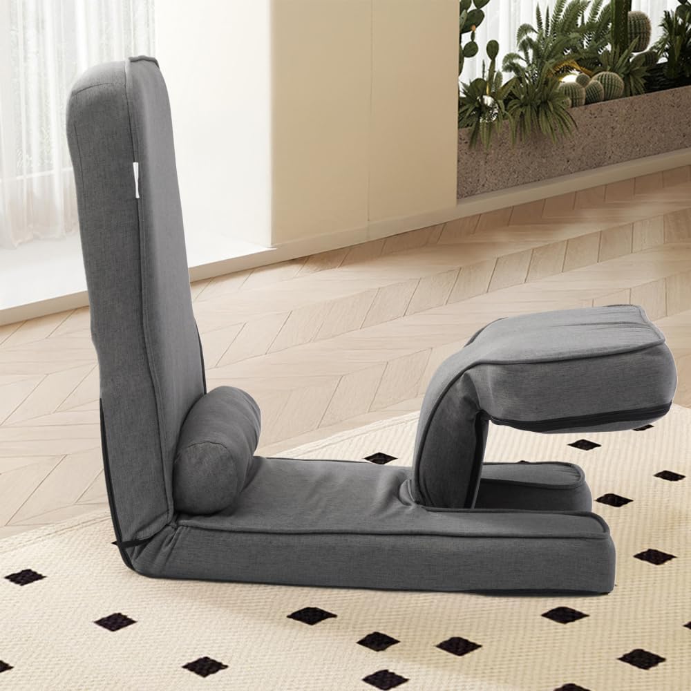 Folding Sofa Bed, Convertible Sleeper Chair Bed with table, Gaming Floor Chair with 5-Position Adjustable Back Support, Small Comfy Couch for Bedroom Small Space, Apartment Dorm, Xmas Gift(Dark Grey)