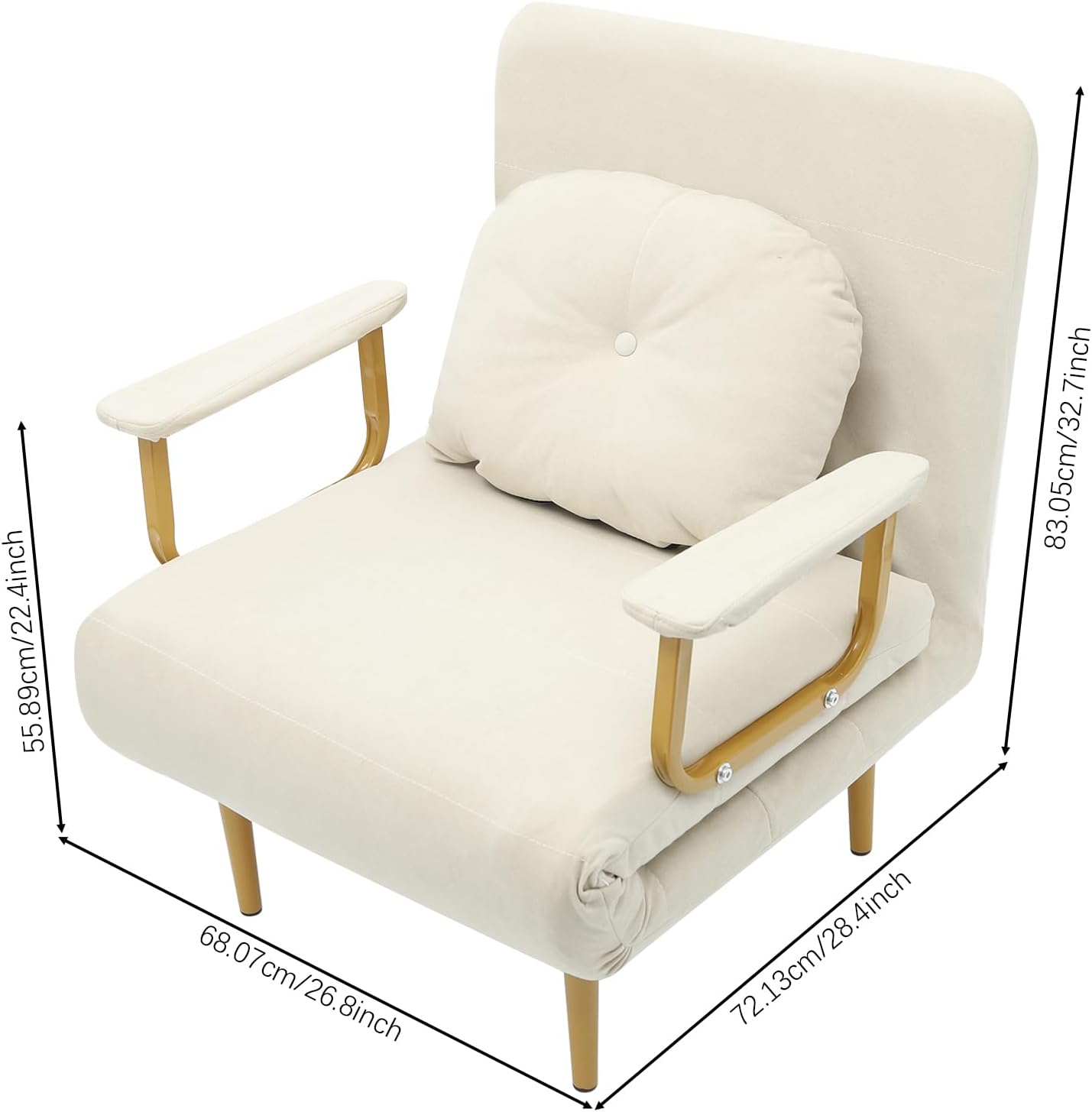 Convertible Sofa Bed, Folding Sleeper Chair with 5-Position Adjustable Backrest, Pull Out Couch Folding Sofa Bed for Living Room, Bedroom, Office, Dorm and Small Spaces (Green)(Beige)