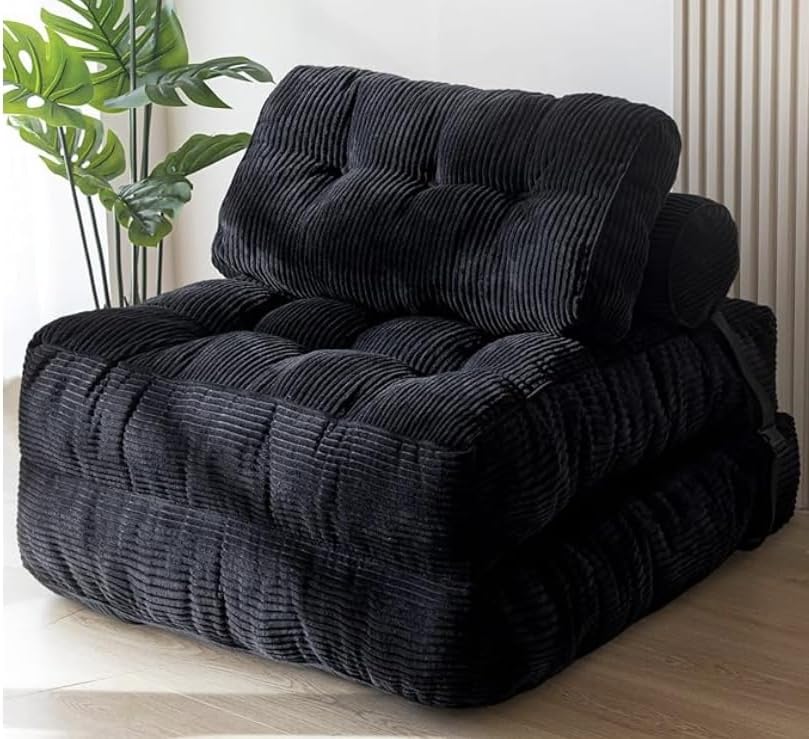 GarveeHome 79 X 34 x 8 Inches 3-in-1 Folding Sofa Bed, Comfy Sleeper Chair with Back Support & Pillow, Convertible Floor Lounge & Single Bed for Apartment, Dorm, Guest Room, and Living Room,Blue