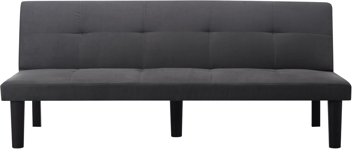 68.9” Futon Sofa Bed, Convertible Sleeper Sofa with Adjustable Backrest, Faux Suede Upholstery, Twin Size for Small Spaces - Black, Dark Grey