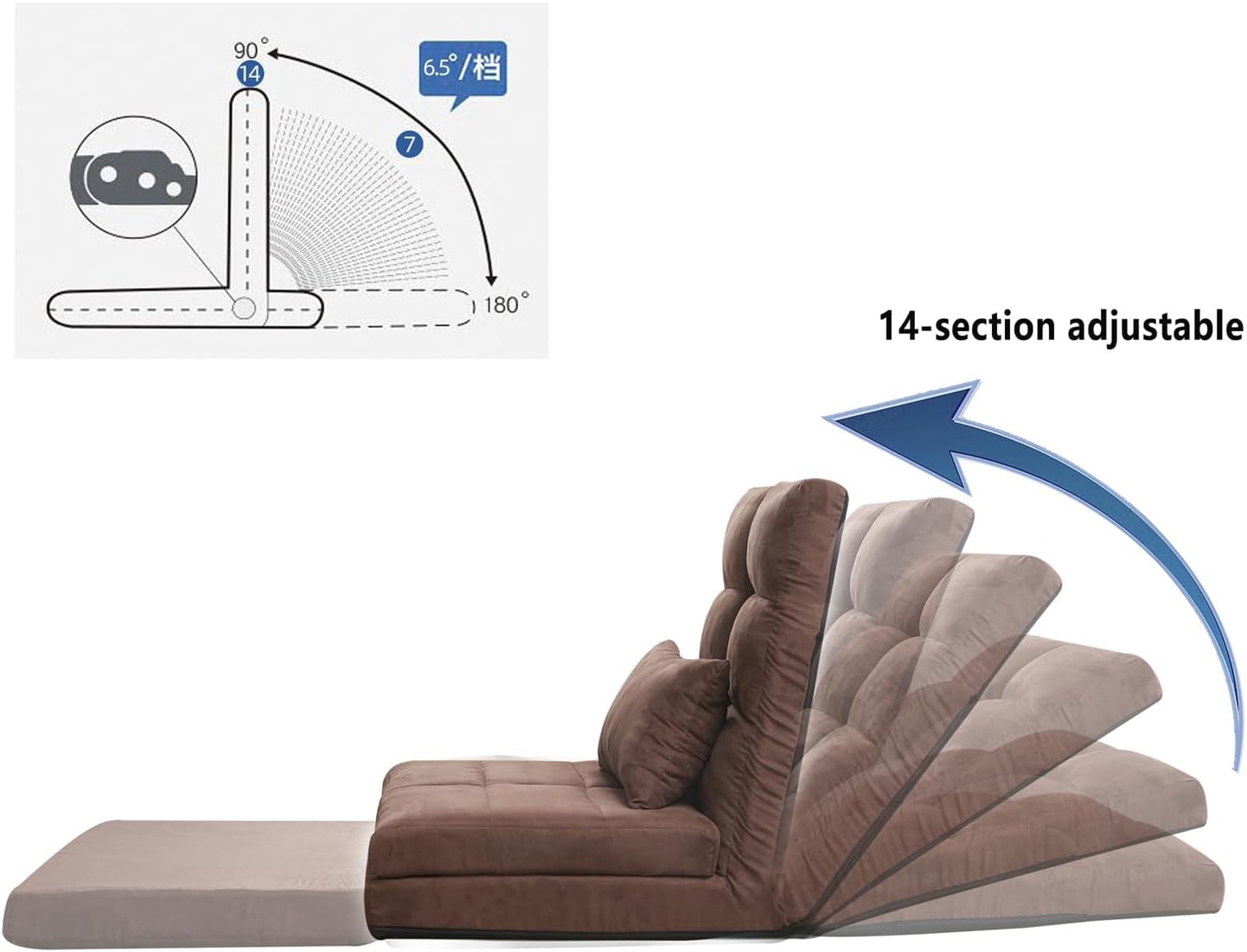 Triple Fold Down Sofa Bed, Adjustable Floor Couch Sofa with One Pillow, 5 Reclining Position, Convertible Upholstered Guest Sleeper,Adjustable Foldable Modern Leisure Sofa Bed Video Gaming Sofa