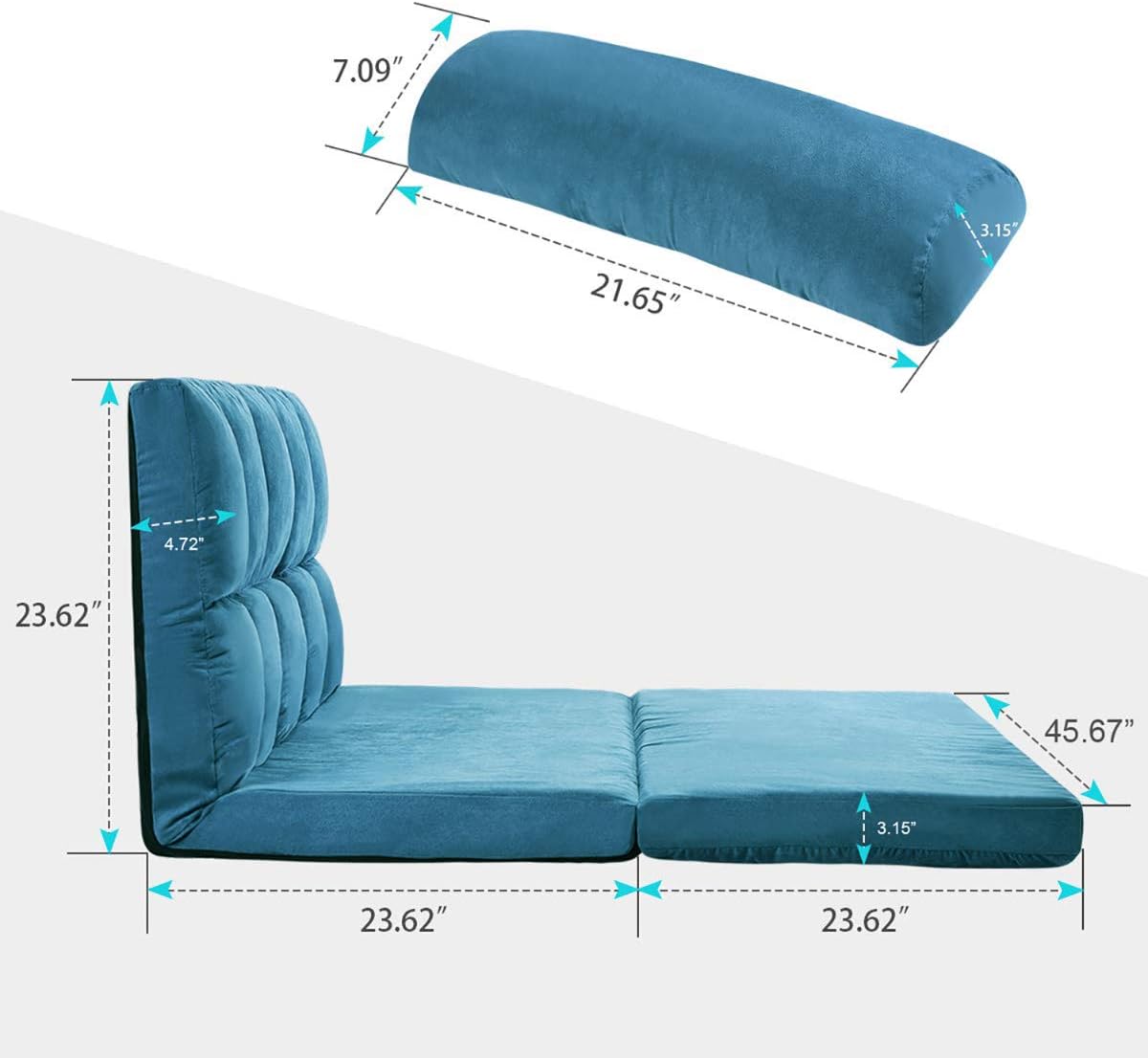 Adjustable Floor Sofa, Foldable Lazy Sofa Sleeper Bed 6-Position Adjustable, Convertible Floor Sofa Chair, Floor Gaming Sofa Couch with 2 Pillows for Bedroom/Living Room/Balcony (Brown)(Blue)