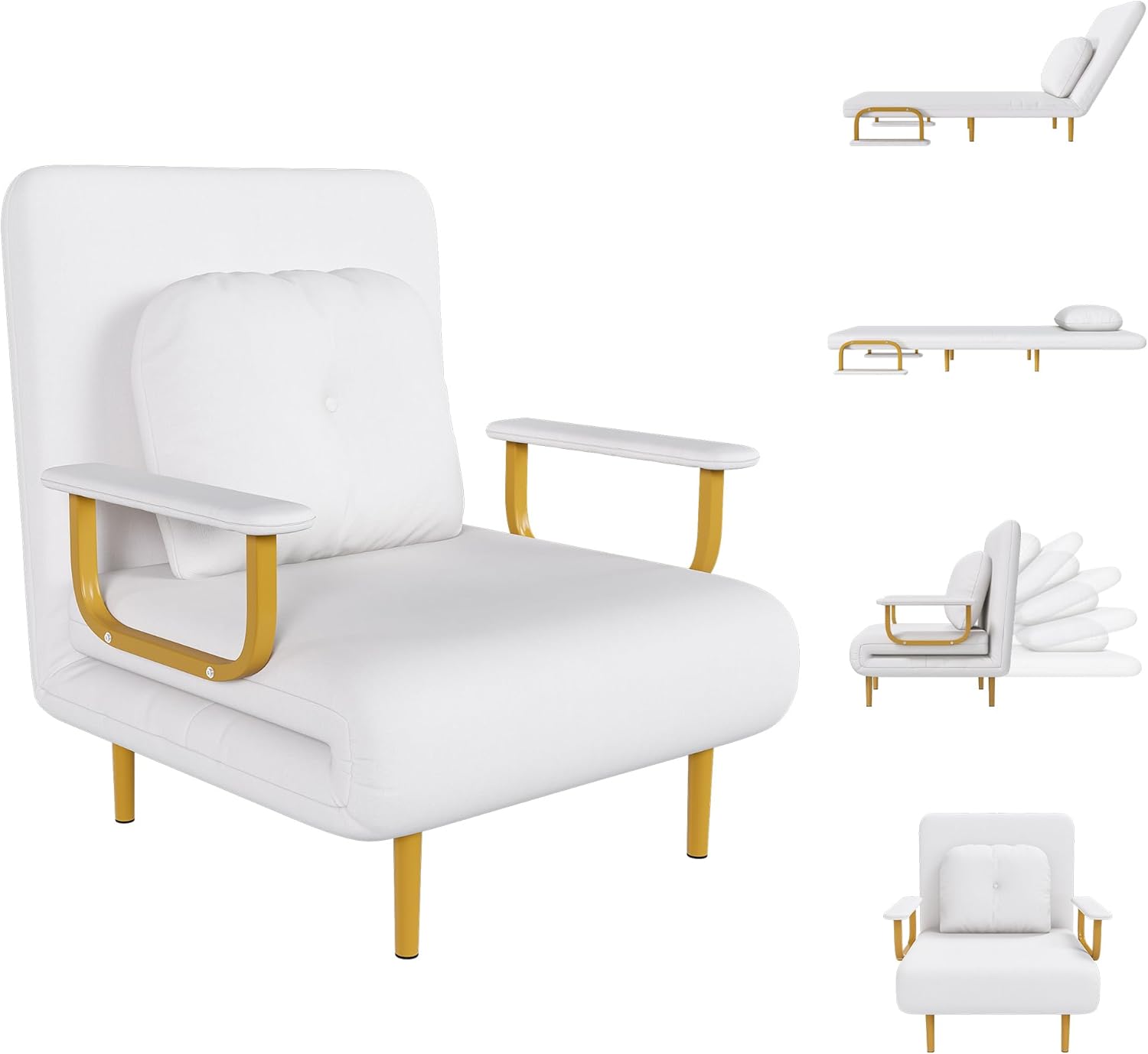 ZeHuoGe Folding Sofa Bed 3-in-1 Convertible Chair - 5-Position Adjustable Backrest with Pillow, Space-Saving SleeperBed for Living Room & Office (Grey)