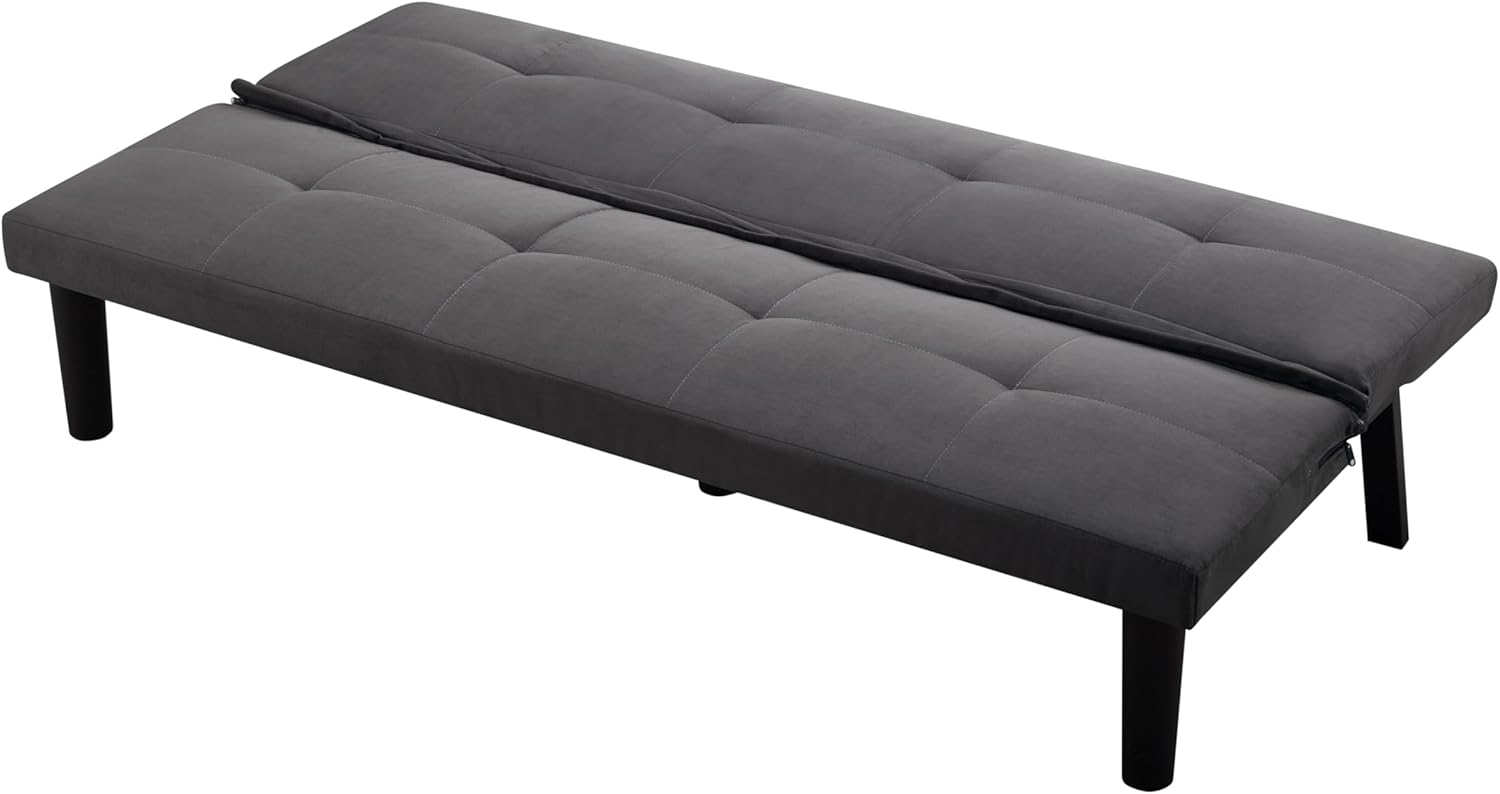 68.9” Futon Sofa Bed, Convertible Sleeper Sofa with Adjustable Backrest, Faux Suede Upholstery, Twin Size for Small Spaces - Black, Dark Grey