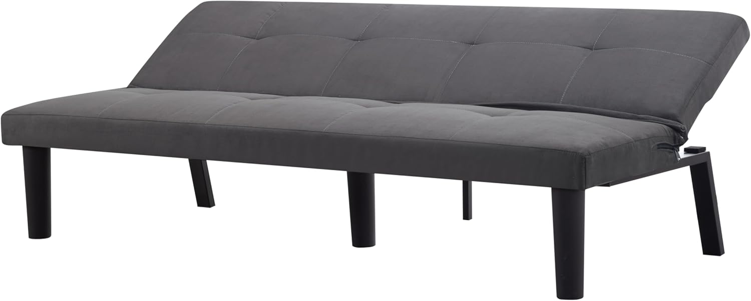 68.9” Futon Sofa Bed, Convertible Sleeper Sofa with Adjustable Backrest, Faux Suede Upholstery, Twin Size for Small Spaces - Black, Dark Grey