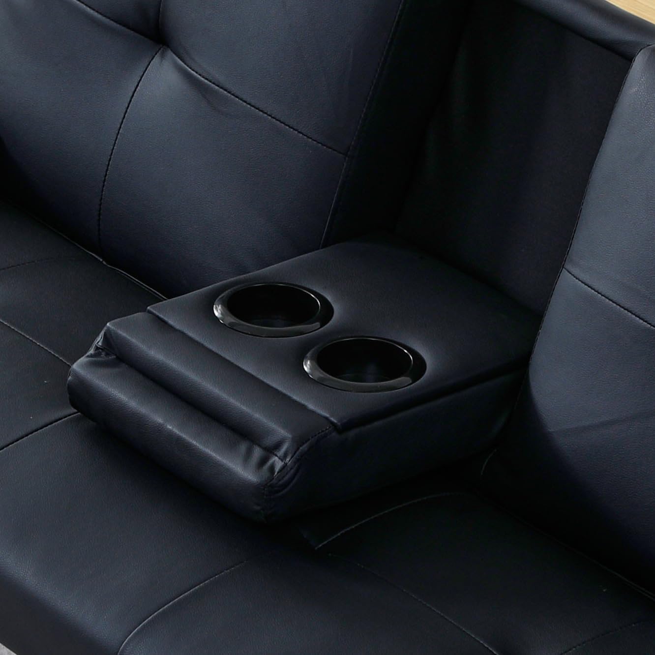 Futon Sofa Bed, Modern PU Leather Sleeper Couch, Convertible Couch Bed with Foldable and Cup Holder Design, Folding Recliner for Living Rooms, Apartments, Small Spaces, Easy to Clean (Black)(Black)