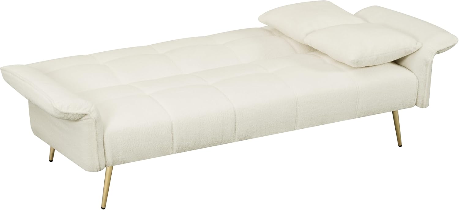 Futon Sofa Bed, 70 inch Convertible Velvet Futon Couch with Folding Armrests, Modern Sleeper Sofa Adjustable Backrest for Small Spaces, Living Room, Office (Beige)(Beige)