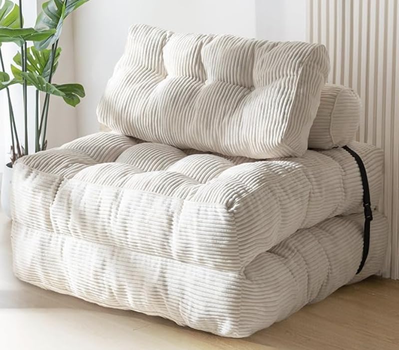 GarveeHome 79 X 34 x 8 Inches 3-in-1 Folding Sofa Bed, Comfy Sleeper Chair with Back Support & Pillow, Convertible Floor Lounge & Single Bed for Apartment, Dorm, Guest Room, and Living Room,Blue(Beige)