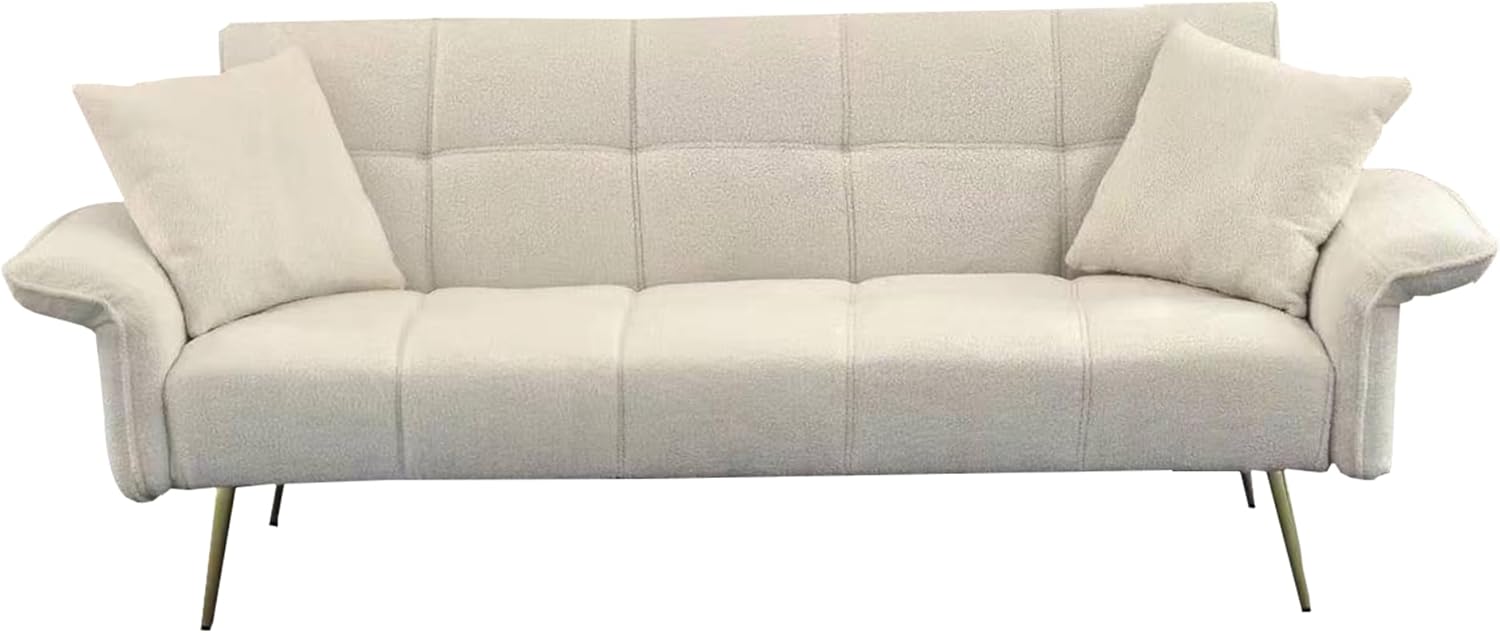 Futon Sofa Bed, 70 inch Convertible Velvet Futon Couch with Folding Armrests, Modern Sleeper Sofa Adjustable Backrest for Small Spaces, Living Room, Office (Beige)(Beige)
