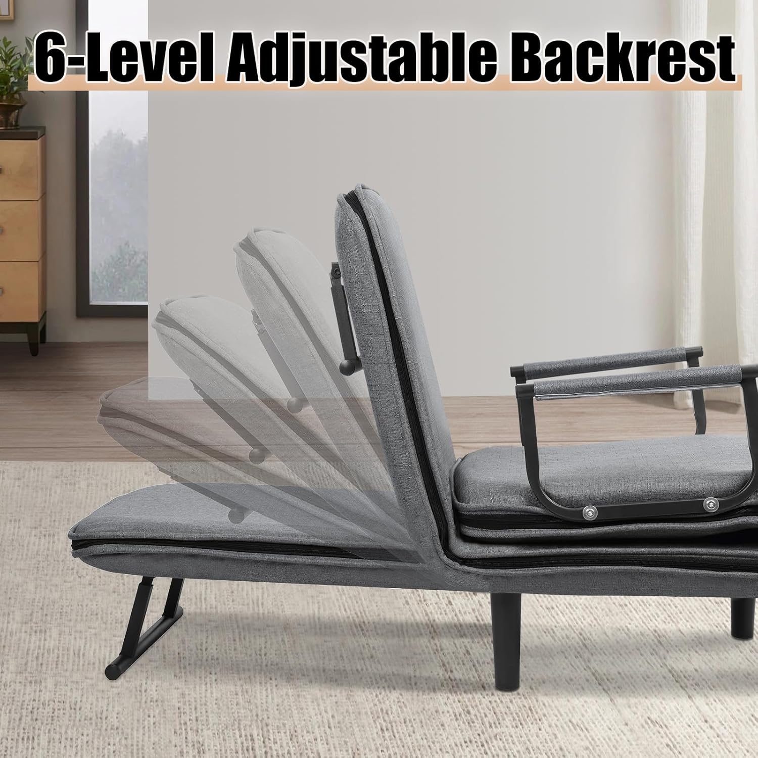 3 in 1 Sofa Chair Bed, Convertible Chair Bed Sofa Bed with Adjustable Backrest, Folding Bed, Zipper Closure Cover Armchair Bed, Accent Chair for Living Apartment,Bedroom,Office Grey 65 cm