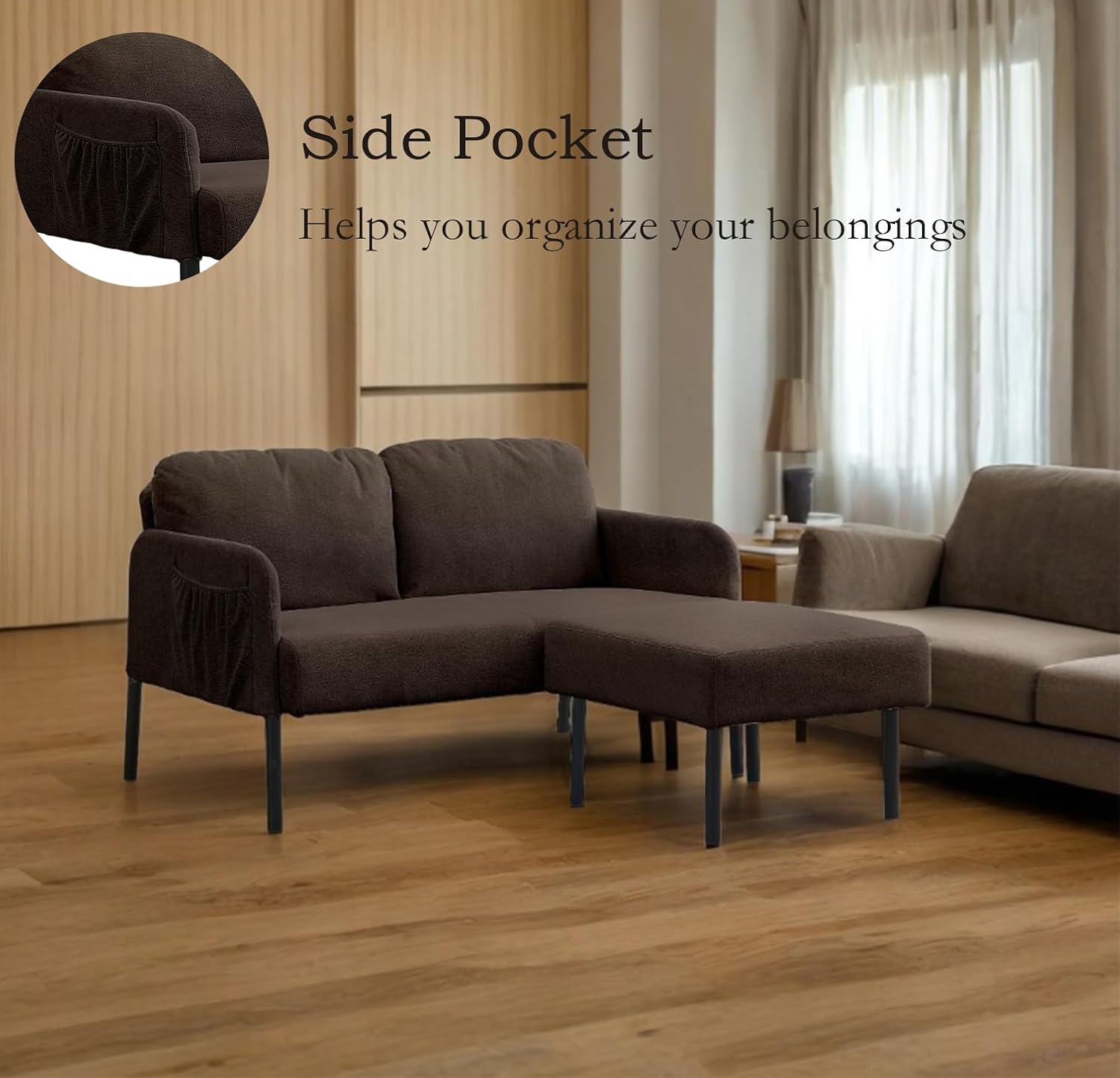 Polyester Fabric L Shaped Couch with Storage, Modern Futon Sofa Bed with Ottoman for Living Room, Small Place, Bedroom