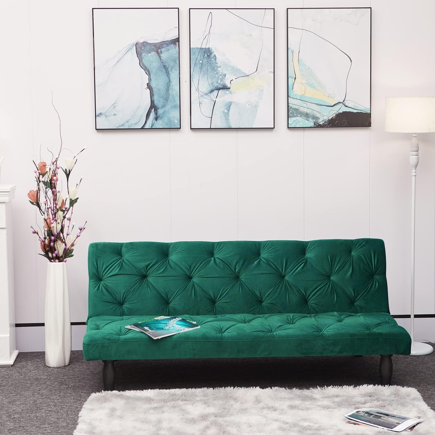 Sofa Converts into Sofa Bed 66" Velvet Sofa Bed Suitable for Family Living Room, Apartment, Bedroom for Boys Girls Teens for Bedroom,Green