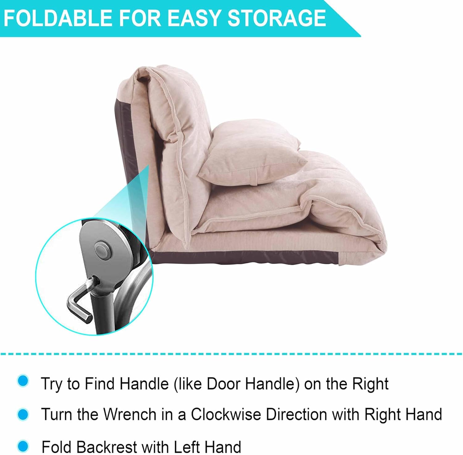 Floor Sofa Bed with 2 Pillows, Adjustable Lazy Sofa, Folding Futon Couch, Video Gaming Sofa for Bedroom/Living Room/Balcony, Lounge Couch Bed, 5 Reclining Position (Red)(Beige)