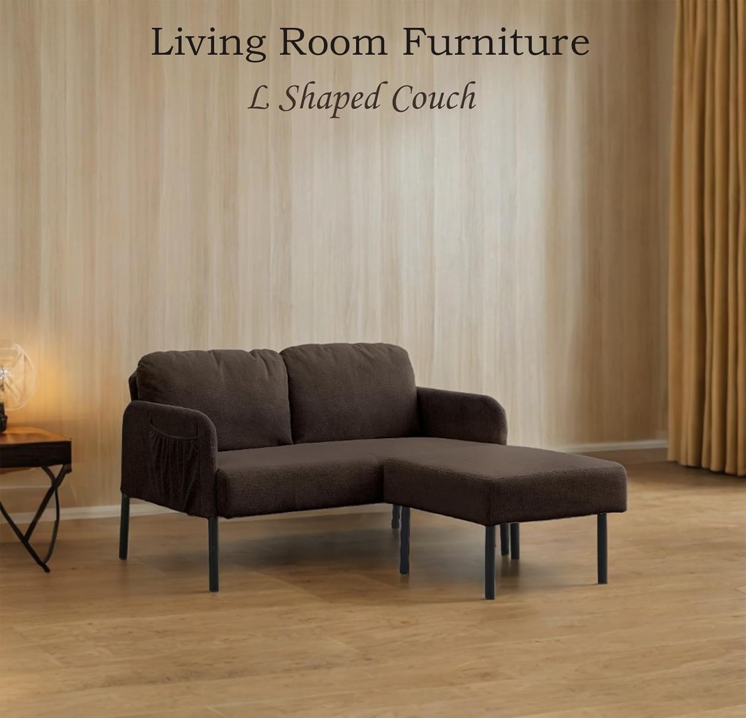 Polyester Fabric L Shaped Couch with Storage, Modern Futon Sofa Bed with Ottoman for Living Room, Small Place, Bedroom