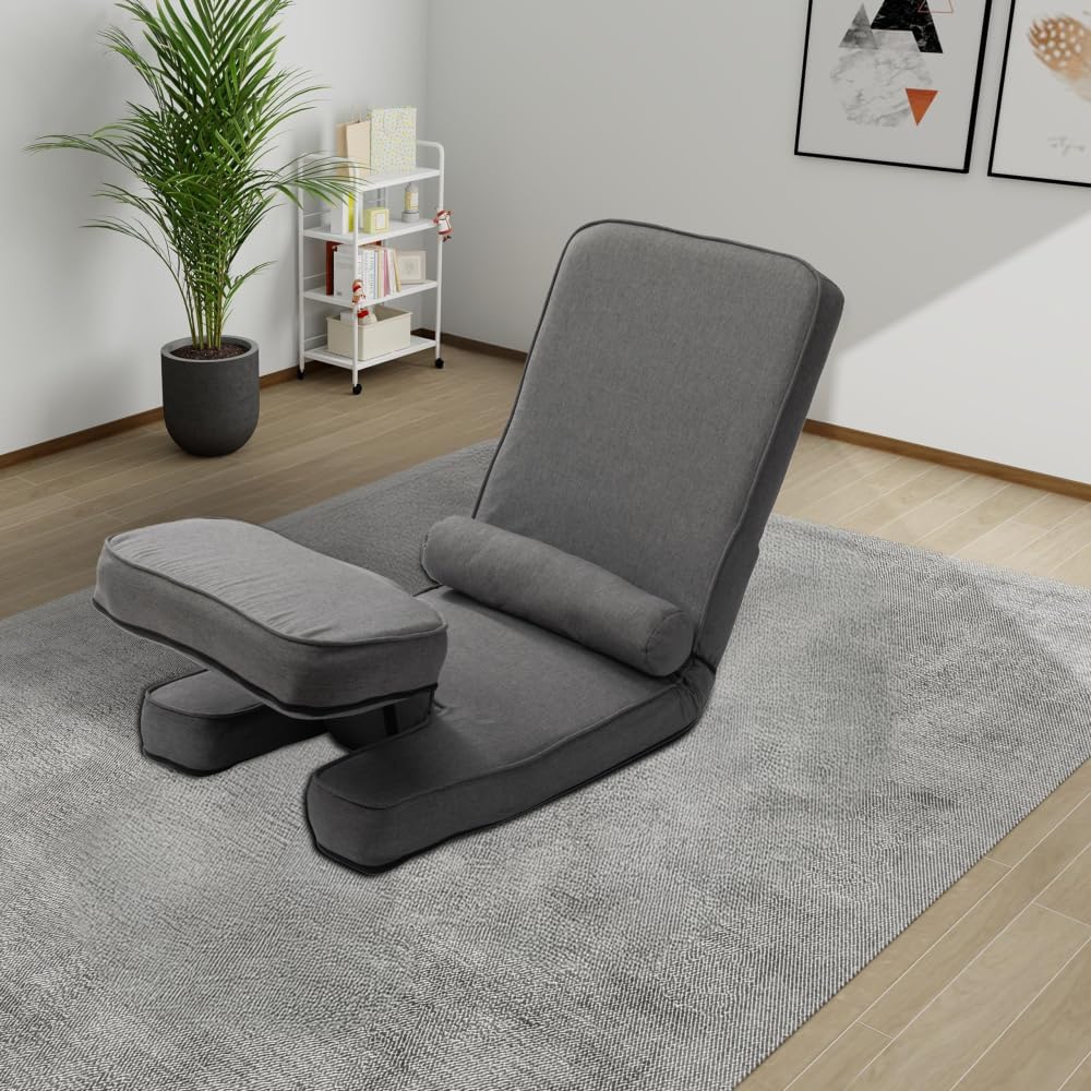 Folding Sofa Bed, Convertible Sleeper Chair Bed with table, Gaming Floor Chair with 5-Position Adjustable Back Support, Small Comfy Couch for Bedroom Small Space, Apartment Dorm, Xmas Gift(Dark Grey)