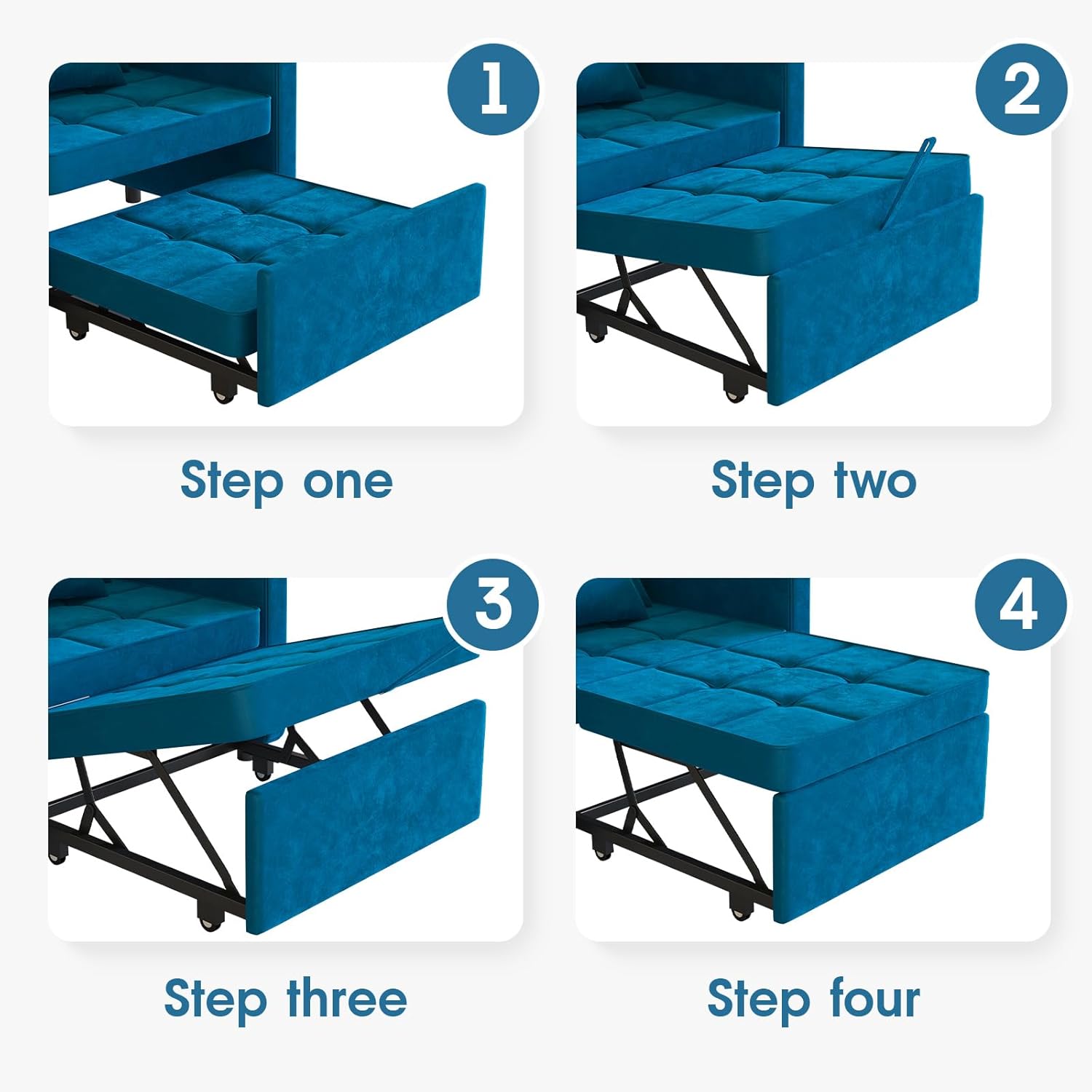 Vabches 3-in-1 Sofa Bed with Wing Table and USB Ports, Velvet Sleeper Chair with Adjustable Backrest, Easy Assembly, Blue(velvet,Blue)