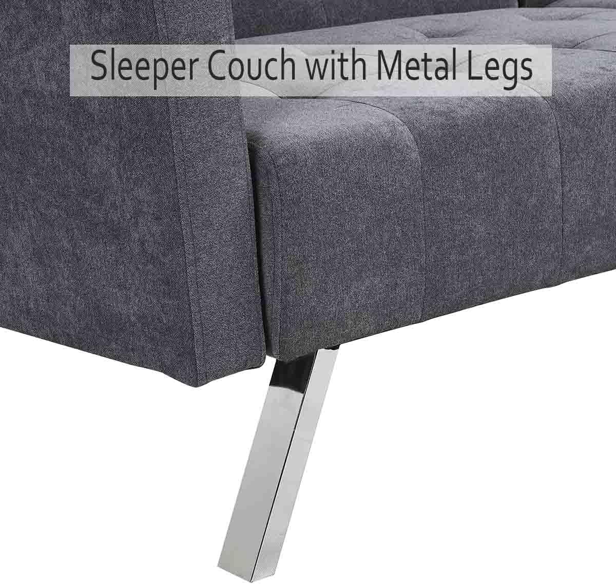 75” Modern Futon Sofa Bed, Convertible Sleeper Couch with Metal Legs/Armrests/Pillows, Folding Upholstered Loveseat, Lounge Sofa, Memory Foam Living Seat for Small Space/Office (Light Grey)(Dark Gray)