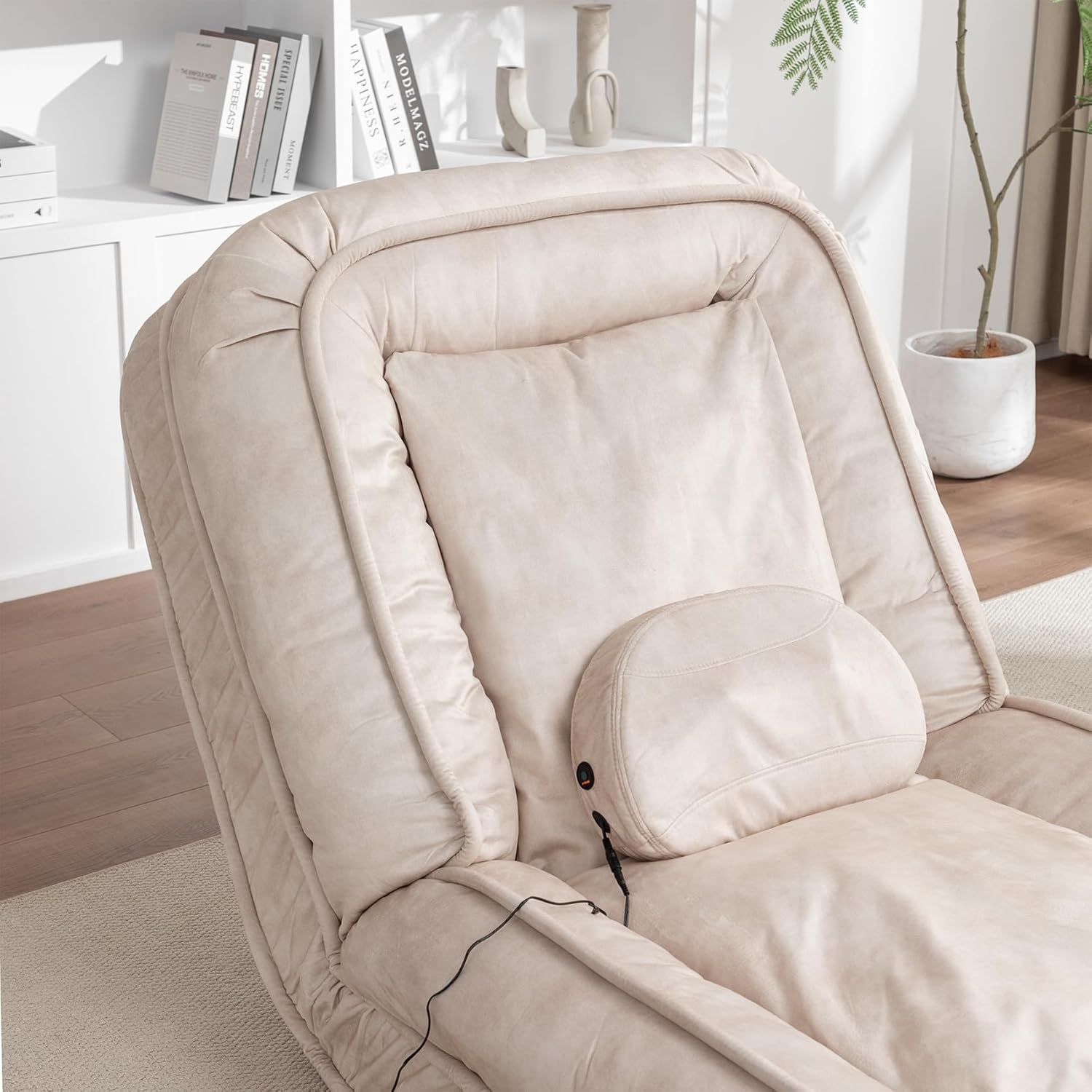 Upholstered Human Dog Bed, Bean Bag Floor Sofa with Massage Pillow and 2 Soft Pillows, Sleeper Sofa with 5 Position Adjustable Backrest, Cloud Couch for Living Room, Bedroom, Adults, Pets