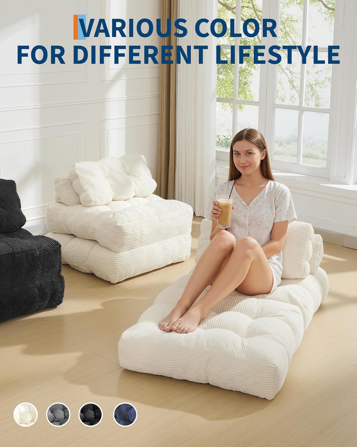 Folding Sofa Bed,Convertible Sleeper Chair with Pillow, Portable Foldable Chair and Mattress, Sleeper Chairs Single Size,Portable Lazy Floor Sofa Lounger for Small Spaces&Easy Storage,Beige(Beige)