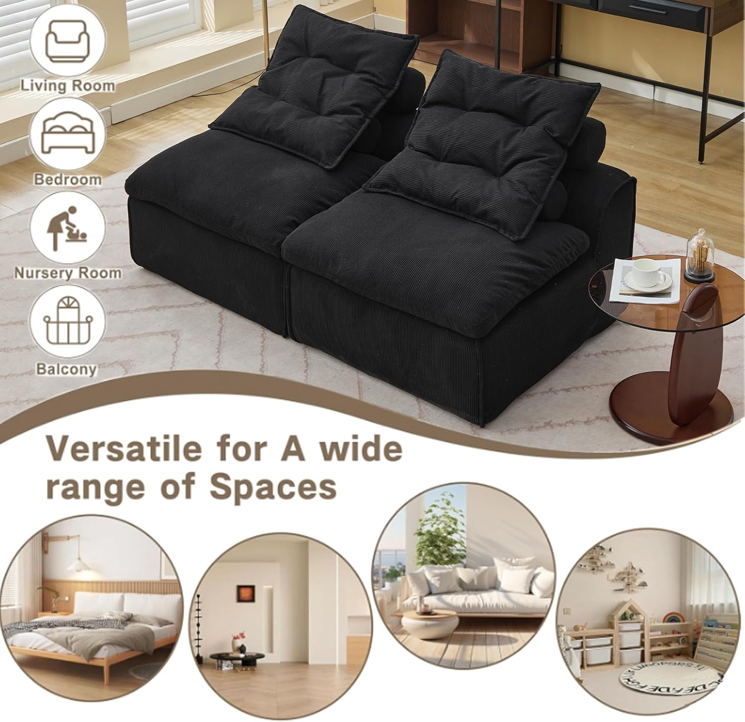 89" Sleeper Chair, Convertible Chair Bed with 4 Pillows, Modular Folding Sofa Bed with Corduroy Fabric,Single Sofa Bed for Bedroom,Living Room,Office,DIY Design,Aimless,No Installation