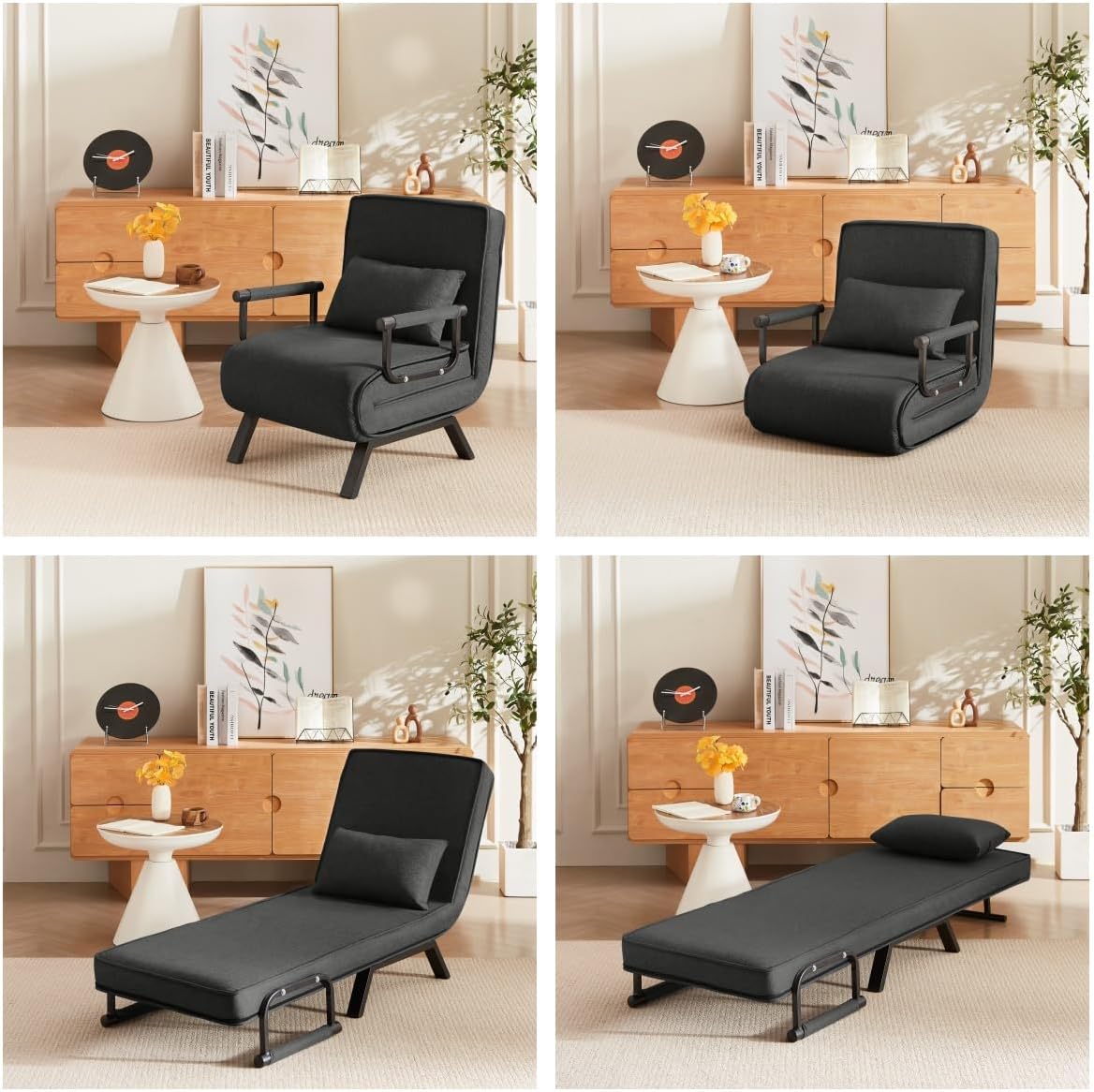 ZeHuoGe Folding Chair, Convertible Sleeper Sofa, 5 in 1 Folding Bed with 5-Position Adjustable Backrest & Pillow, Single Futon Sofa Bed for Small Spaces,Apartment,Office (Grey)