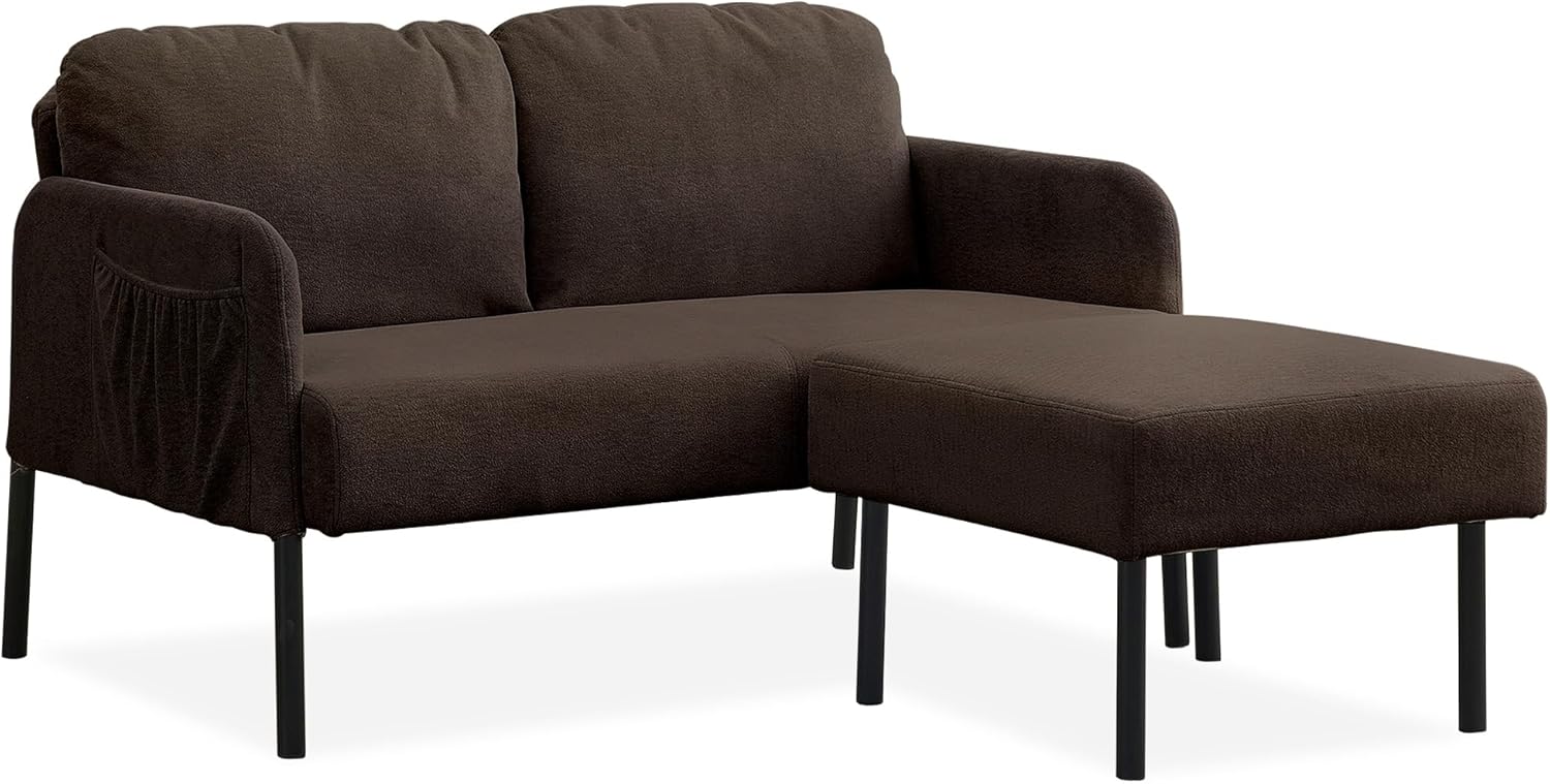 Polyester Fabric L Shaped Couch with Storage, Modern Futon Sofa Bed with Ottoman for Living Room, Small Place, Bedroom