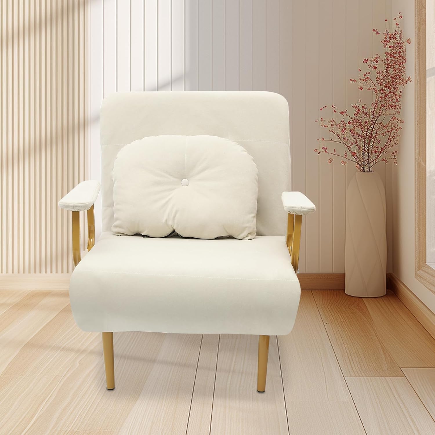 Convertible Sofa Bed, Folding Sleeper Chair with 5-Position Adjustable Backrest, Pull Out Couch Folding Sofa Bed for Living Room, Bedroom, Office, Dorm and Small Spaces (Green)(Beige)