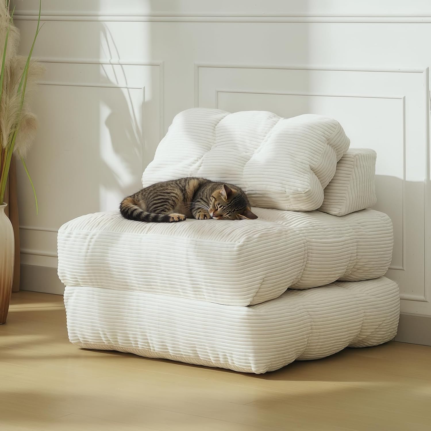 Folding Sofa Bed,Convertible Sleeper Chair with Pillow, Portable Foldable Chair and Mattress, Sleeper Chairs Single Size,Portable Lazy Floor Sofa Lounger for Small Spaces&Easy Storage,Beige(Beige)