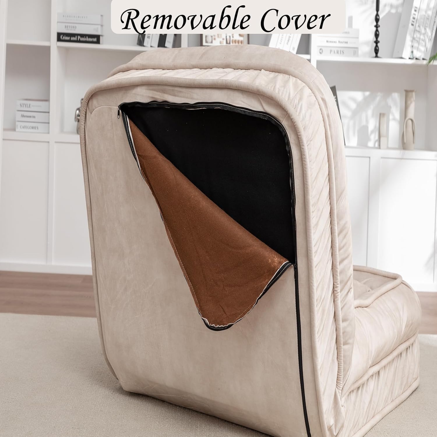 Upholstered Human Dog Bed, Bean Bag Floor Sofa with Massage Pillow and 2 Soft Pillows, Sleeper Sofa with 5 Position Adjustable Backrest, Cloud Couch for Living Room, Bedroom, Adults, Pets