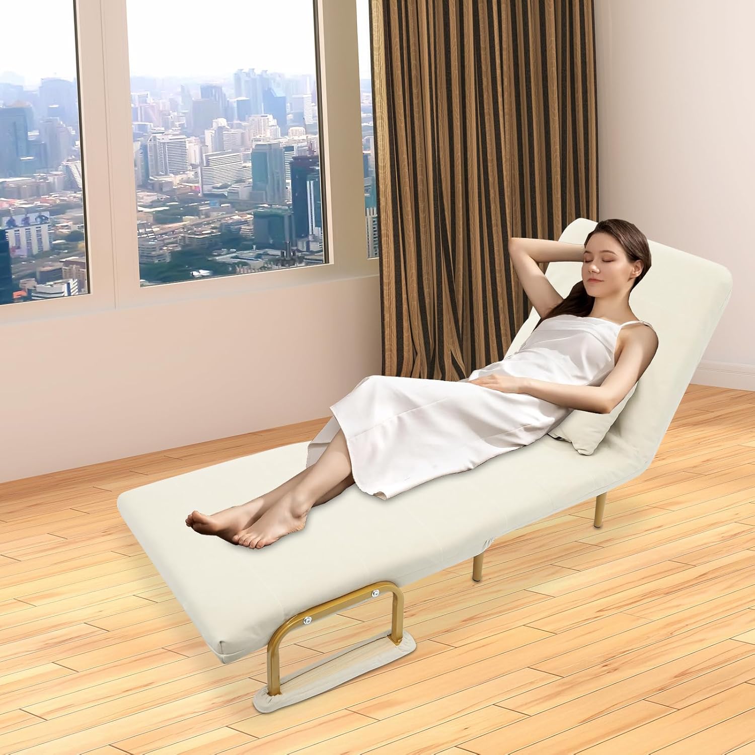 Convertible Sofa Bed, Folding Sleeper Chair with 5-Position Adjustable Backrest, Pull Out Couch Folding Sofa Bed for Living Room, Bedroom, Office, Dorm and Small Spaces (Green)(Beige)