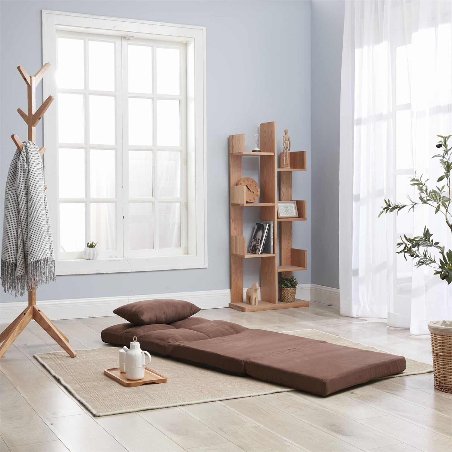 Triple Fold Down Sofa Bed, Adjustable Floor Couch Sofa with One Pillow, 5 Reclining Position, Convertible Upholstered Guest Sleeper,Adjustable Foldable Modern Leisure Sofa Bed Video Gaming Sofa