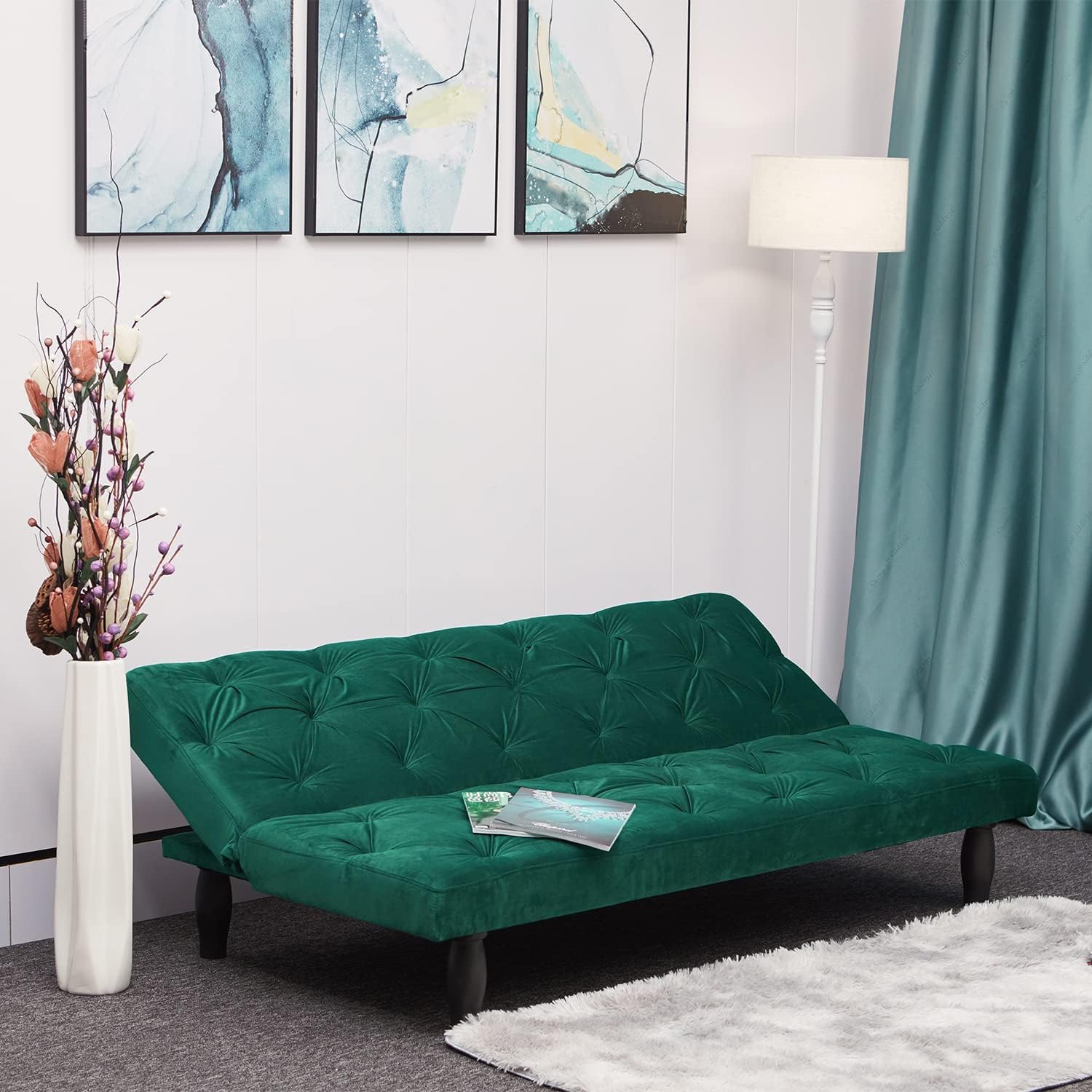 Sofa Converts into Sofa Bed 66" Velvet Sofa Bed Suitable for Family Living Room, Apartment, Bedroom for Boys Girls Teens for Bedroom,Green