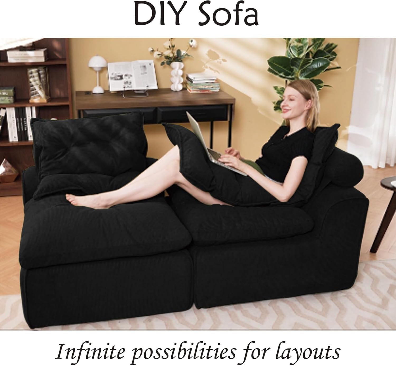 89" Sleeper Chair, Convertible Chair Bed with 4 Pillows, Modular Folding Sofa Bed with Corduroy Fabric,Single Sofa Bed for Bedroom,Living Room,Office,DIY Design,Aimless,No Installation