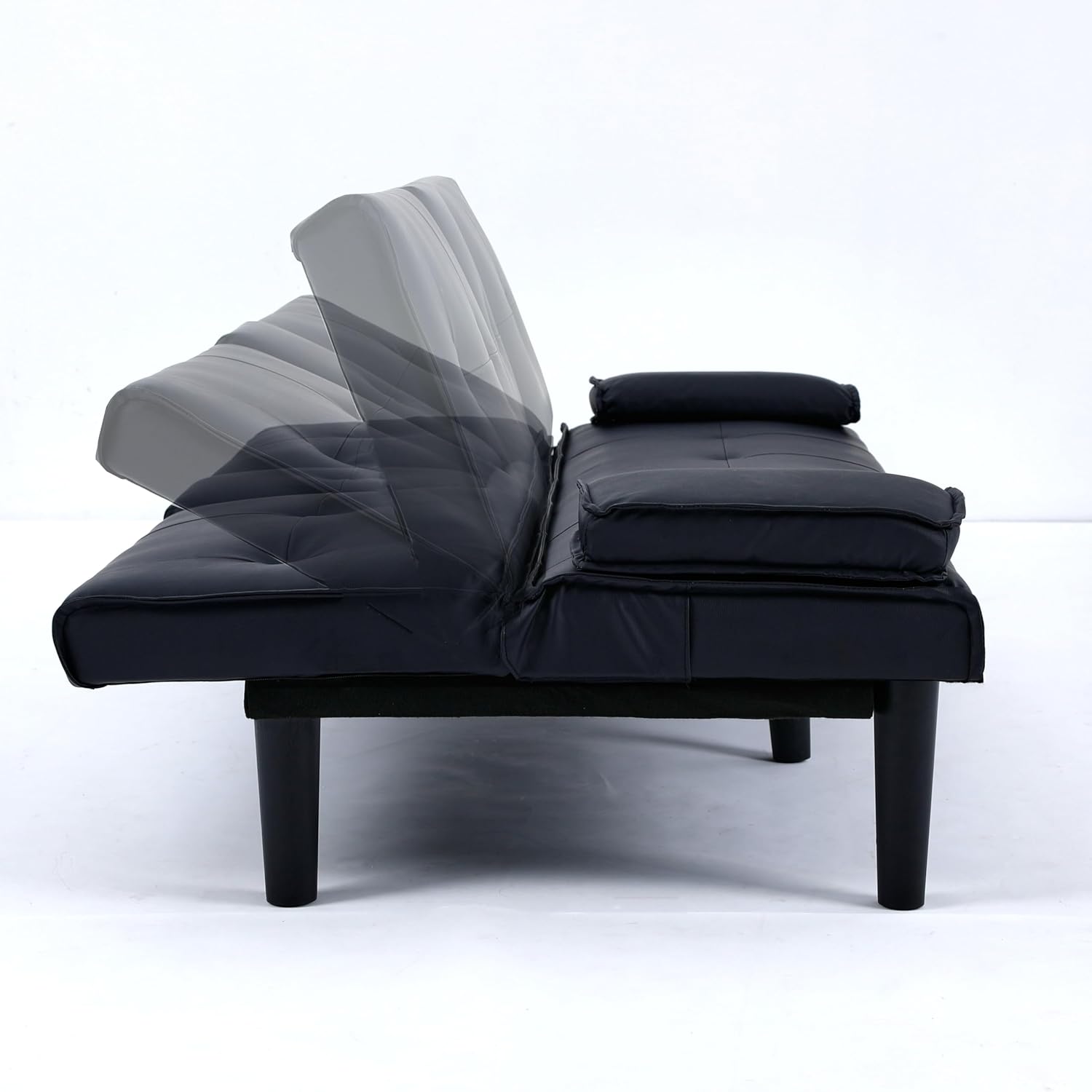 Futon Sofa Bed, Modern PU Leather Sleeper Couch, Convertible Couch Bed with Foldable and Cup Holder Design, Folding Recliner for Living Rooms, Apartments, Small Spaces, Easy to Clean (Black)(Black)