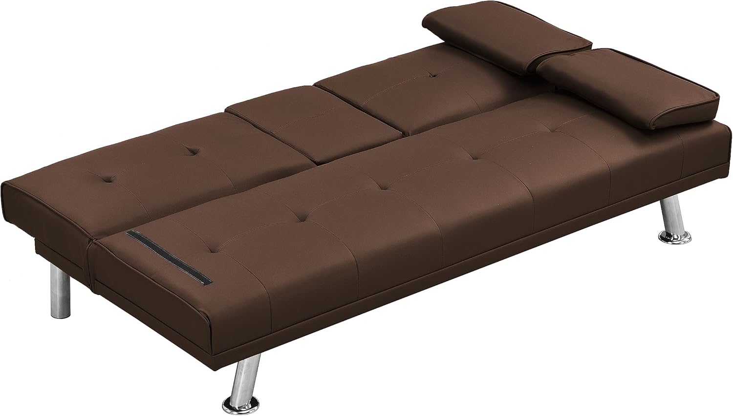 Modern Upholstered Convertible Folding Futon Sofa Bed, Convertible Sleeper Sofa, Couch, Loveseat with Metal Legs,2 Cupholders for Compact Living Space Living Room,Bedroom,Apartment (Beige)(Brown)