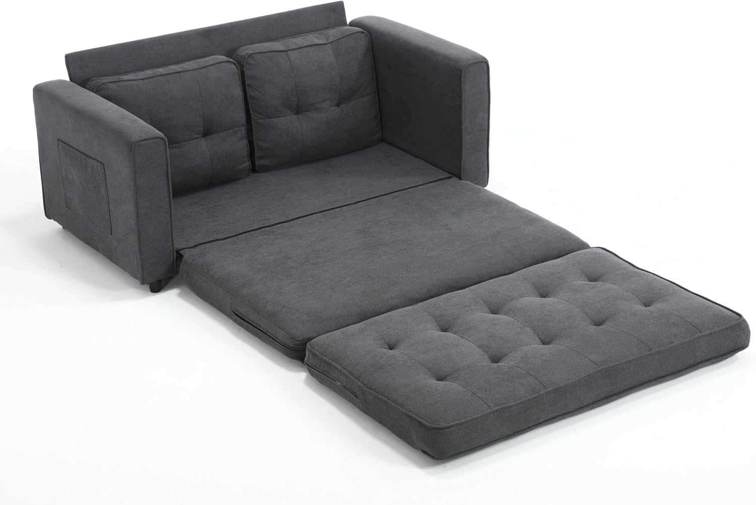 Tri-Folding Sofa Bed with Thickened Foam and Resilient Cotton, Queen-Size Pull-Out Couch with Side Pocket and Backrests for Guest Room, Small Room, Living Room, Velvety Fabrics